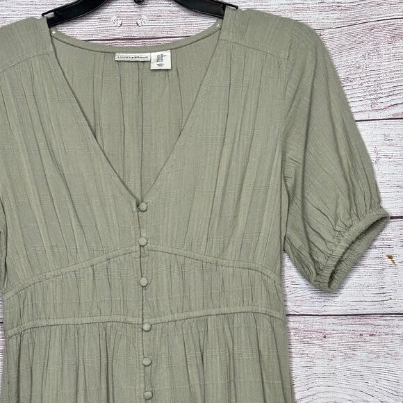 Lucky Brand Sage Green Cotton Gauze Tiered Midi Button Down Boho Dress Size XS - Picture 6 of 14
